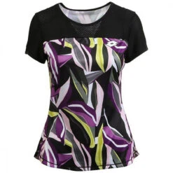 Lotto Women’s Popflower Printed Tennis Tee (Black/Multi-Color)