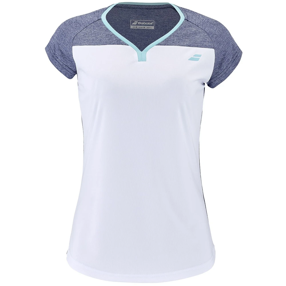 Babolat Girl’s Play Cap Sleeve Tennis Tee (White/Blue Heather) 3 Babolat Girl’s Play Cap Sleeve Tennis Tee (White/Blue Heather)