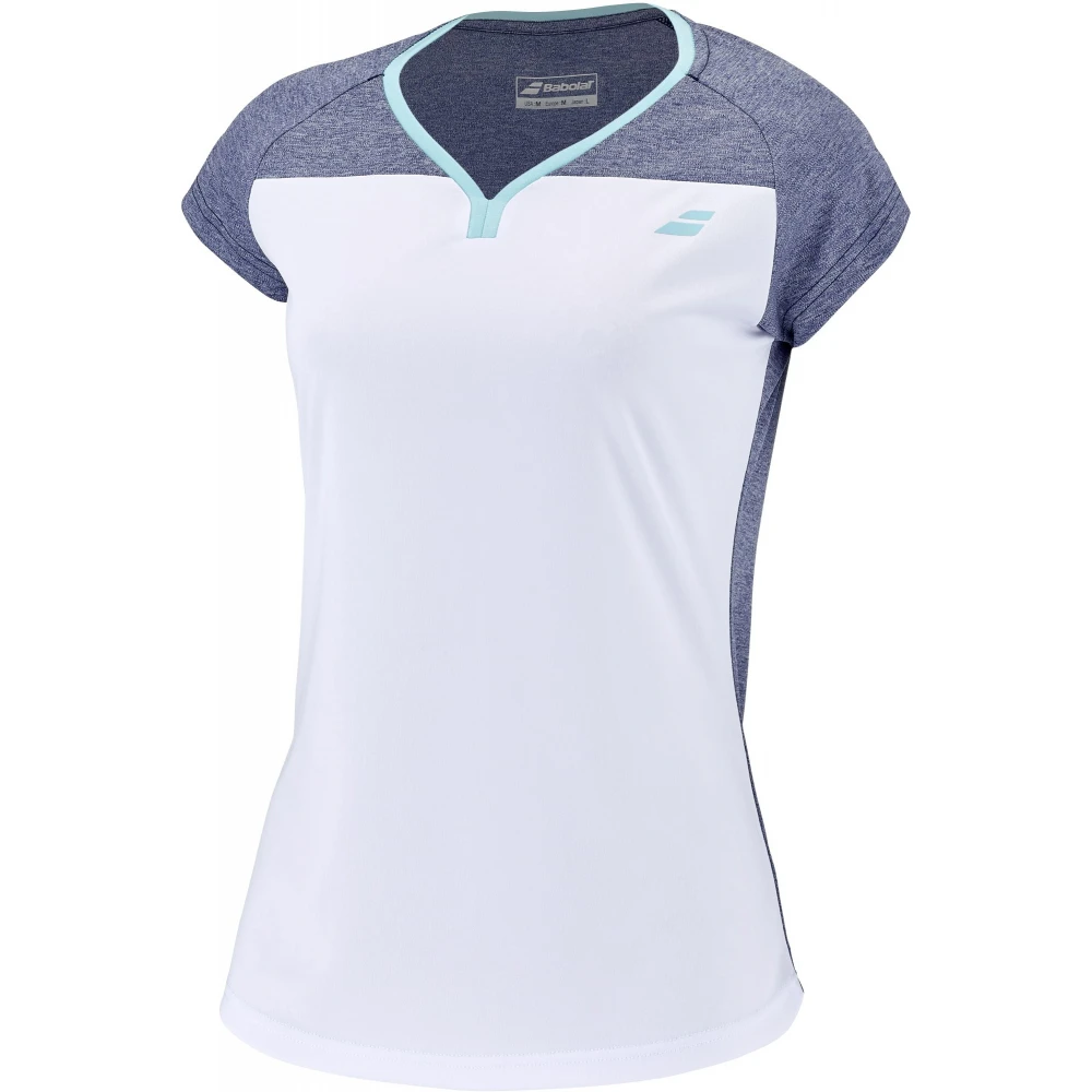 Babolat Girl’s Play Cap Sleeve Tennis Tee (White/Blue Heather) 5 Babolat Girl’s Play Cap Sleeve Tennis Tee (White/Blue Heather) - Image 3