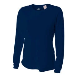 A4 Women’s Performance Long-Sleeve Crew Neck Shirt (Navy)
