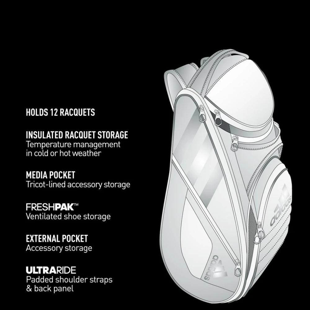 Adidas Tour 12 Racquet Tennis Bag (Black/White/Silver) 5 Adidas Tour 12 Racquet Tennis Bag (Black/White/Silver) - Image 3