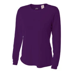 A4 Women’s Performance Long-Sleeve Crew Neck Shirt (Purple)