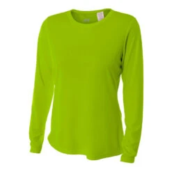 A4 Women’s Performance Long-Sleeve Crew Neck Shirt (Lime)
