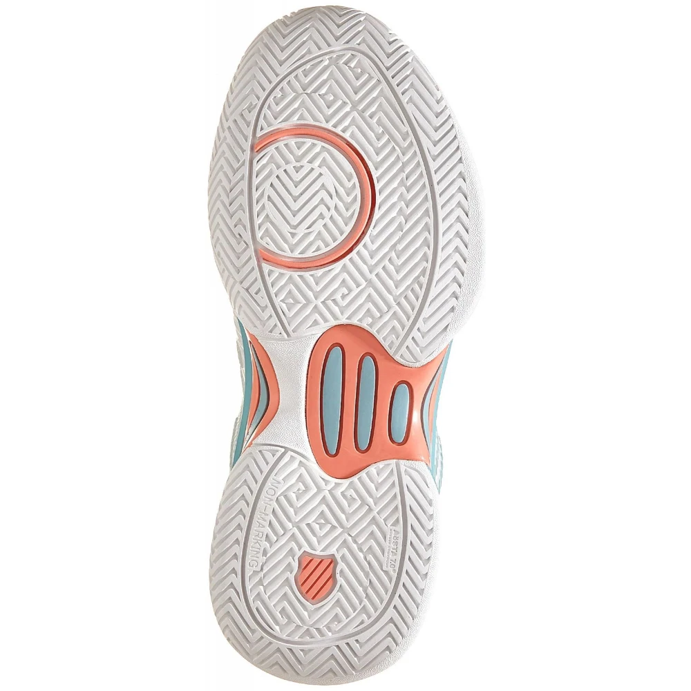 K-Swiss Junior Hypercourt Express 2 Tennis Shoes (Blanc De Blanc/Nile Blue/Desert Flower) - Image 3