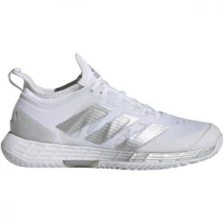 Adidas Women’s Adizero Ubersonic 4 Tennis Shoes (White/Silver Metallic/Grey)
