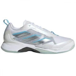 Adidas Women’s Avacourt Tennis Shoes (White/Silver Metallic/Bright Cyan)