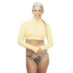 BloqUV Women’s Long Sleeve Full Zip Sun Protective Athletic Crop Top (Lemon Yellow)